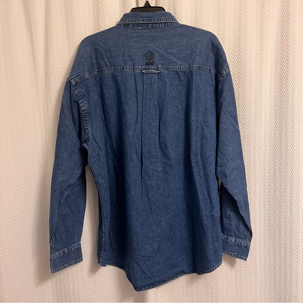 Vintage U.S. Olympics Swingster AT&T Proud Sponsor Men's Blue Denim Shirt XL - Picture 4 of 8